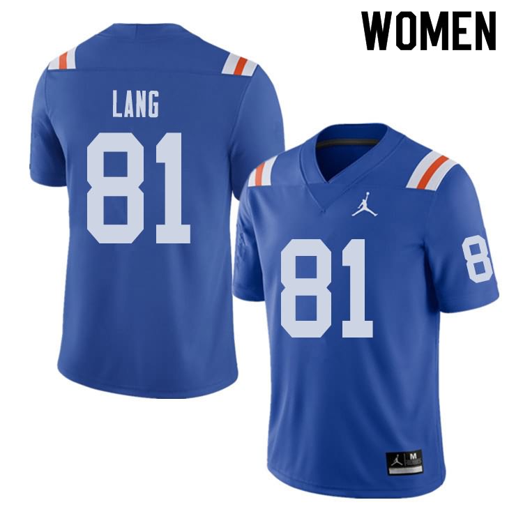 Women's NCAA Florida Gators Dante Lang #81 Stitched Authentic Alternate Jordan Brand Royal Throwback College Football Jersey XCS6065AQ